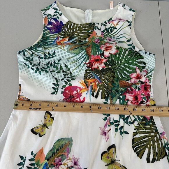 Neharsha Sleeveless Midi Dress Size M Butterfly Floral Tropical Slit Beach - Picture 2 of 13